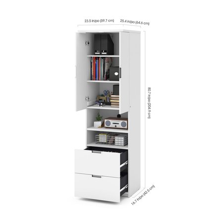 Bestar Lumina Full Murphy Bed with Storage Cabinet (82W), White 85898-17